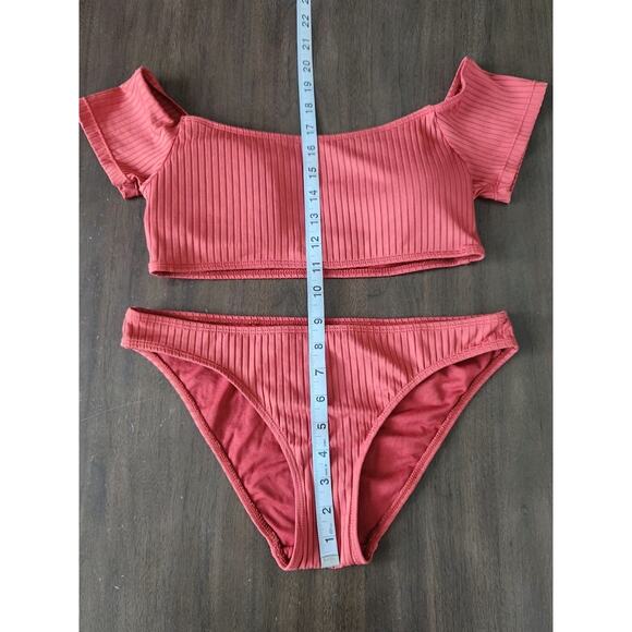 Cabana Del Sol Off The Shoulder Terracotta Ribbed Bikini 2 Piece Swimsuit M - Picture 5 of 6